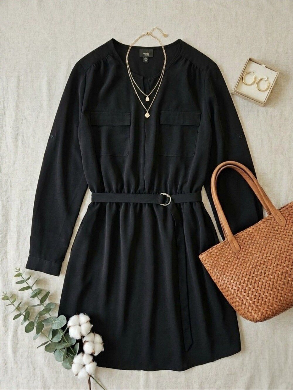 Mossimo Women's Black Long Sleeve Utility Shift Dress Belted Plus Size XXL